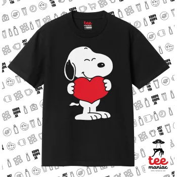 Snoopy takemy heart, Κλασικό T-Shirt, διπλής ραφής, χωρίς πλευρικές ραφές ΜΑΥΡΟ από 100% βαμβάκι. Vegan & OEKO-TEX πιστοποιημένο.