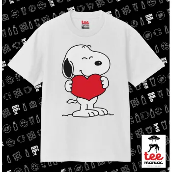 Snoopy takemy heart, Κλασικό T-Shirt, διπλής ραφής, χωρίς πλευρικές ραφές ΛΕΥΚΟ από 100% βαμβάκι. Vegan & OEKO-TEX πιστοποιημένο.