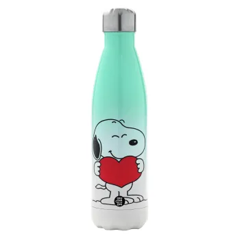 Snoopy takemy heart, Metal mug thermos Green/White (Stainless steel), double wall, 500ml