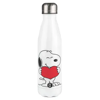 Snoopy takemy heart, Metal mug thermos White (Stainless steel), double wall, 500ml