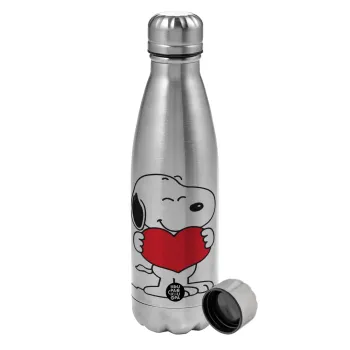 Snoopy takemy heart, Metallic water bottle, stainless steel, 750ml