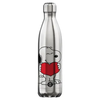 Snoopy takemy heart, Μεταλλικό παγούρι θερμός Inox (Stainless steel), διπλού τοιχώματος, 750ml
