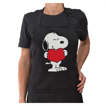 Snoopy takemy heart, Ποδιά μακριά Σεφ ολόσωμη με τσέπες Μαύρη (ΕΝΗΛΙΚΩΝ)