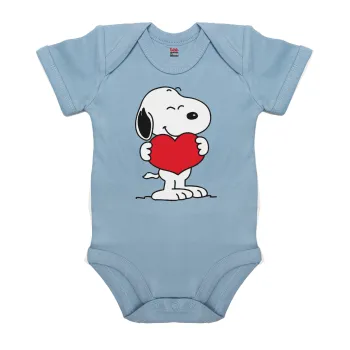 Snoopy takemy heart, Βρεφικό φορμάκι μωρού, 0-18 μηνών, Μπλε, 100% Organic Cotton, κοντομάνικο