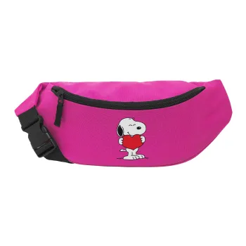 Snoopy takemy heart, Unisex τσαντάκι μέσης (μπανάνα) χρώματος ΡΟΖ με 2 τσέπες