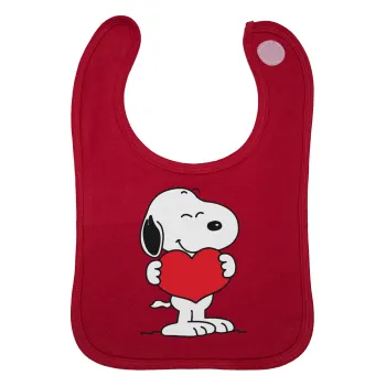 Snoopy takemy heart, Σαλιάρα με Σκρατς Κόκκινη 100% Organic Cotton (0-18 months)
