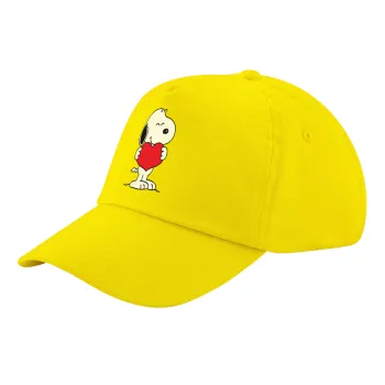 Snoopy takemy heart, Child's Baseball Cap, 100% Cotton Twill, Yellow (COTTON, CHILD, UNISEX, ONE SIZE)