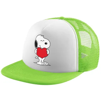 Snoopy takemy heart, Καπέλο Ενηλίκων Soft Trucker με Δίχτυ ΠΡΑΣΙΝΟ/ΛΕΥΚΟ (POLYESTER, ΕΝΗΛΙΚΩΝ, ONE SIZE)