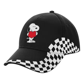 Snoopy takemy heart, Καπέλο Ενηλίκων Ultimate ΜΑΥΡΟ RACING, (100% ΒΑΜΒΑΚΕΡΟ DRILL, ΕΝΗΛΙΚΩΝ, UNISEX, ONE SIZE)