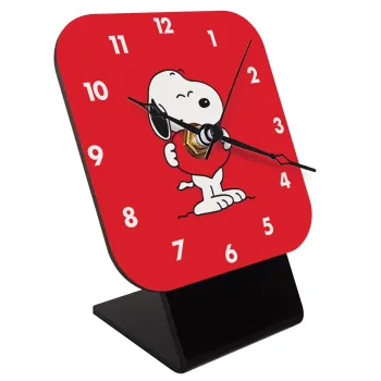 Snoopy takemy heart, Επιτραπέζιο ρολόι ξύλινο με δείκτες (10cm)