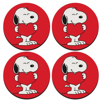 Snoopy takemy heart, ΣΕΤ 4 Σουβέρ ξύλινα στρογγυλά (9cm)