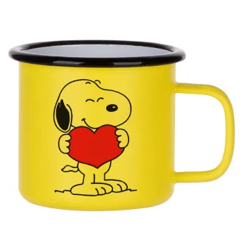 Snoopy takemy heart, Κούπα Μεταλλική εμαγιέ ΜΑΤ Κίτρινη 360ml
