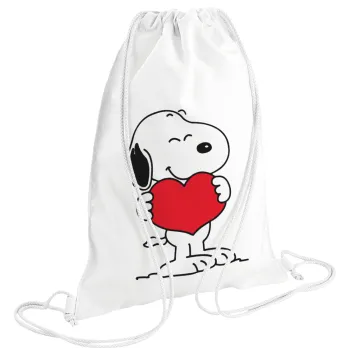 Snoopy takemy heart, Τσάντα πλάτης πουγκί GYMBAG λευκή (28x40cm)