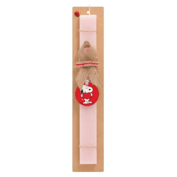 Snoopy takemy heart, Easter Set, wooden keychain & scented flat Easter candle (30cm) (PINK)
