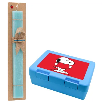 Snoopy takemy heart, Easter Set, children's snack container BLUE & Easter aromatic flat candle (30cm) (TURQUOISE)