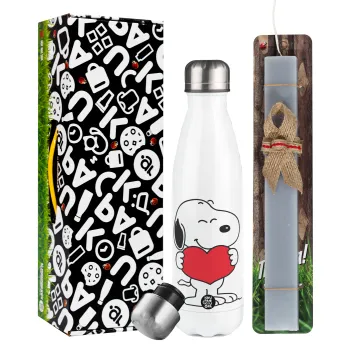 Snoopy takemy heart, Easter candle, metallic white thermos bottle (500ml) & aromatic flat candle (30cm) (GRAY)