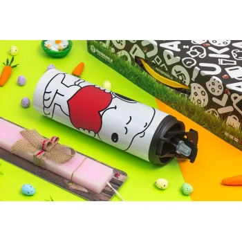 Snoopy takemy heart, Easter candle,Travel Tumbler 2 Lids, with metal straw & cleaning brush & aromatic flat candle (30cm) (PINK)
