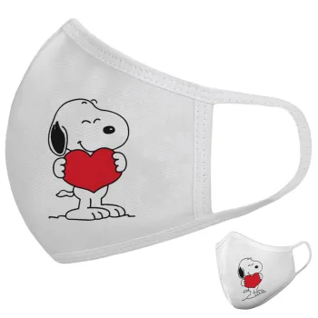 Snoopy takemy heart, Μάσκα υφασμάτινη υψηλής άνεσης παιδική (Δώρο πλαστική θήκη)