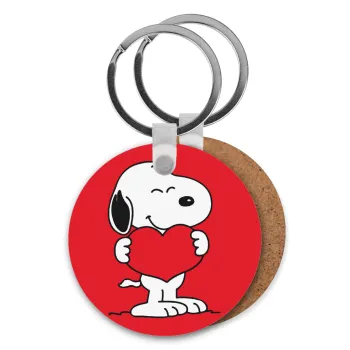 Snoopy takemy heart, Μπρελόκ Ξύλινο στρογγυλό MDF Φ5cm