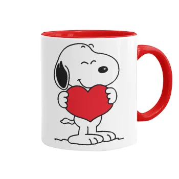 Snoopy takemy heart, Κούπα χρωματιστή κόκκινη, κεραμική, 330ml