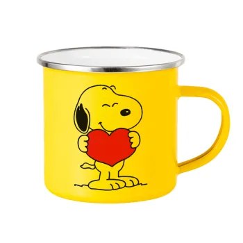 Snoopy takemy heart, Κούπα Μεταλλική εμαγιέ Κίτρινη 360ml