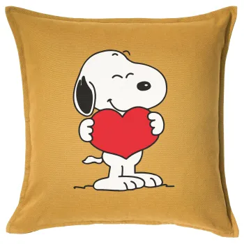 Snoopy takemy heart, Μαξιλάρι καναπέ Κίτρινο 100% βαμβάκι, περιέχεται το γέμισμα (50x50cm)