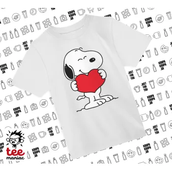 Snoopy takemy heart, Άνετο παιδικό T-Shirt ΛΕΥΚΟ από 100% βαμβάκι, για κάθε μέρα. Vegan & OEKO-TEX πιστοποιημένο.