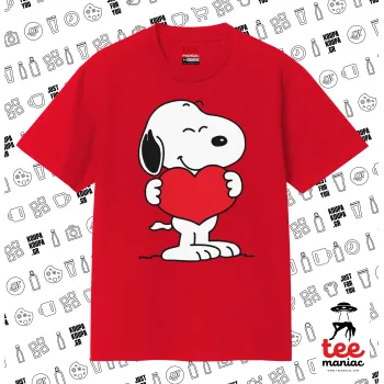 Snoopy takemy heart, Κλασικό T-Shirt, διπλής ραφής, χωρίς πλευρικές ραφές ΚΟΚΚΙΝΟ από 100% βαμβάκι. Vegan & OEKO-TEX πιστοποιημένο.