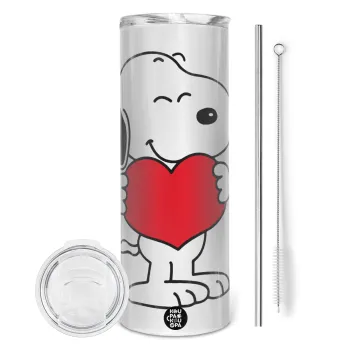 Snoopy takemy heart, Tumbler stainless steel 600ml, with metal straw & cleaning brush