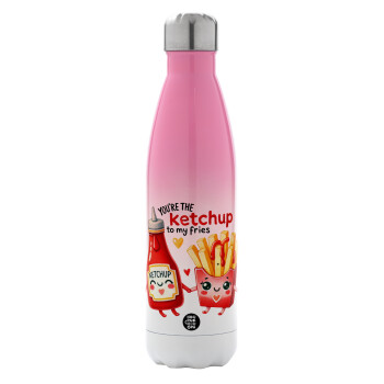 Ketchup To My Fries, Metal mug thermos Pink/White (Stainless steel), double wall, 500ml