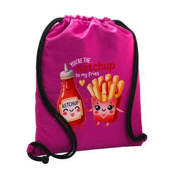 Ketchup To My Fries, Backpack pouch GYMBAG Fuchsia, with pocket (40x48cm) & thick cords
