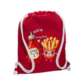 Ketchup To My Fries, Backpack pouch GYMBAG Red, with pocket (40x48cm) & thick cords