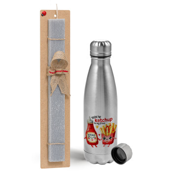Ketchup To My Fries, Easter Set, metallic Inox water bottle (750ml) & aromatic flat Easter candle (30cm) (GRAY)