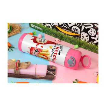 Ketchup To My Fries, Easter candle, Childrens hot water bottle, stainless steel, with safety straw, PINK (500ml)