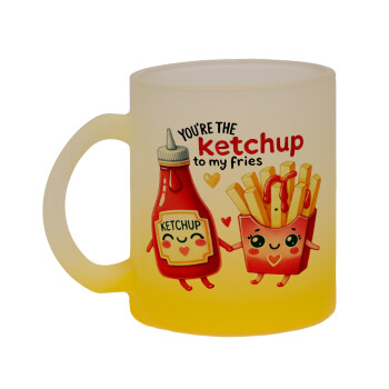 Ketchup To My Fries, Κούπα γυάλινη δίχρωμη με βάση το κίτρινο ματ, 330ml