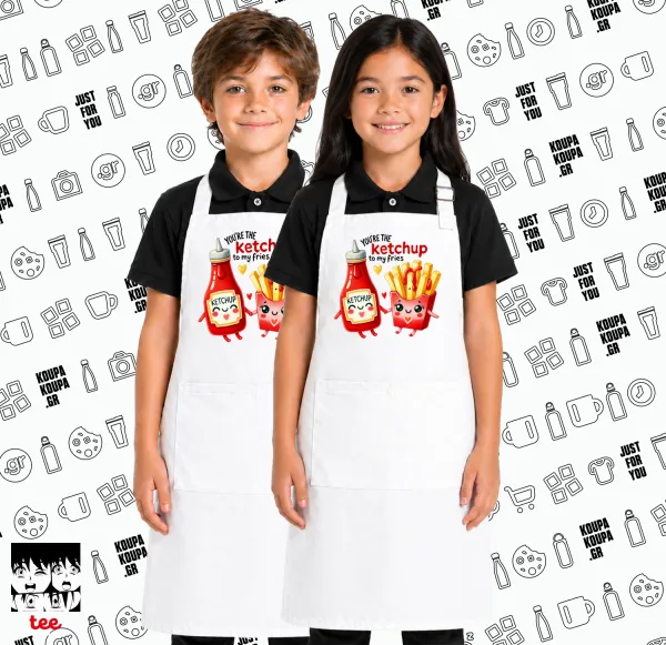 Ketchup To My Fries — Λευκή Παιδική Ποδιά μαγειρικής με τσέπες