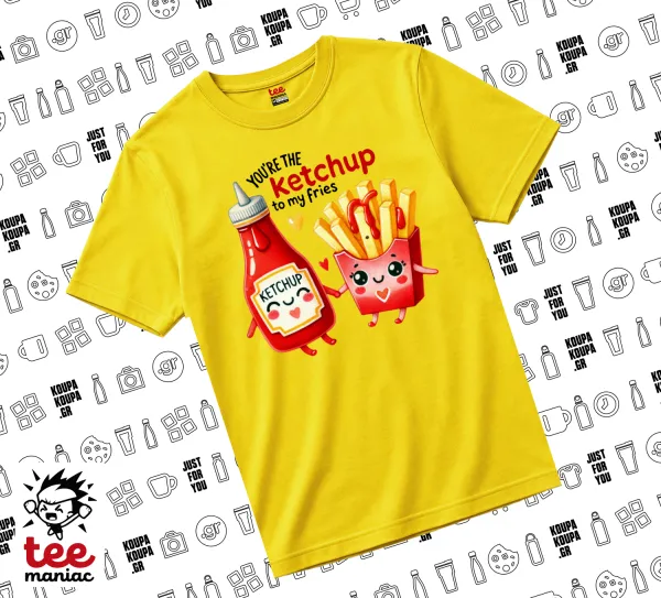 Ketchup To My Fries — Κίτρινο Άνετο παιδικό T-Shirt από 100% βαμβάκι, για κάθε μέρα. Vegan & OEKO-TEX πιστοποιημένο.