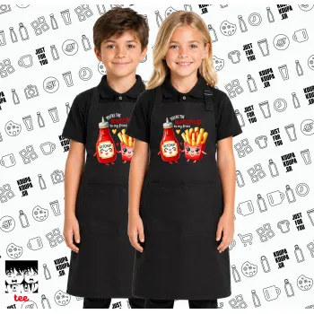 Ketchup To My Fries, Μαύρη ΠΑΙΔΙΚΗ Ποδιά μακριά Σεφ ολόσωμη με τσέπες