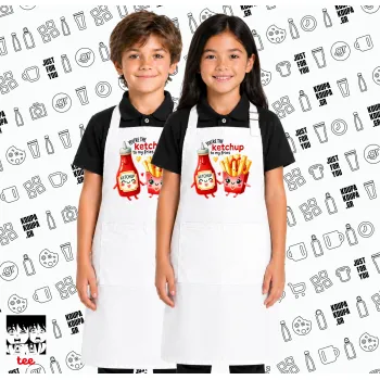 Ketchup To My Fries, Λευκή ΠΑΙΔΙΚΗ Ποδιά μακριά Σεφ ολόσωμη με τσέπες