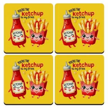 Ketchup To My Fries, ΣΕΤ 4 Σουβέρ ξύλινα τετράγωνα (9cm)