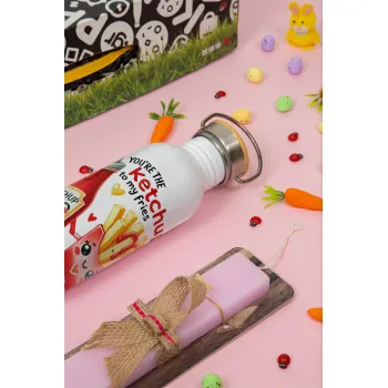 Ketchup To My Fries, Πασχαλινή Λαμπάδα με παγούρι μεταλλικό (620ml, stainless steel) & κερί αρωματικό πλακέ (30cm) (ΡΟΖ)