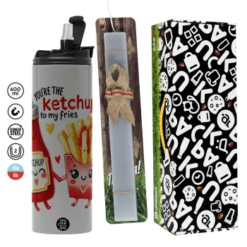 Ketchup To My Fries, Πασχαλινή Λαμπάδα με Travel Tumbler θερμό (600ml, BPA free) & κερί αρωματικό πλακέ (30cm) (ΓΚΡΙ)