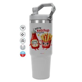 Ketchup To My Fries, GREY color, 890ml (30oz) stainless Steel Tumbler with Handle
