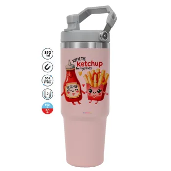 Ketchup To My Fries, Pink color, 890ml (30oz) stainless Steel Tumbler with Handle