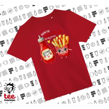 Ketchup To My Fries, Άνετο παιδικό T-Shirt ΚΟΚΚΙΝΟ από 100% βαμβάκι, για κάθε μέρα. Vegan & OEKO-TEX πιστοποιημένο.