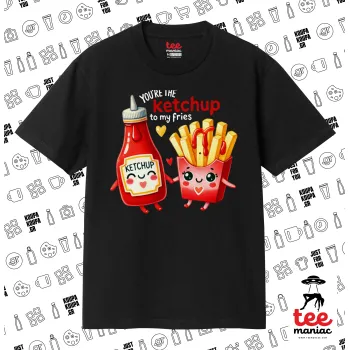 Ketchup To My Fries, Κλασικό T-Shirt, διπλής ραφής, χωρίς πλευρικές ραφές ΜΑΥΡΟ από 100% βαμβάκι. Vegan & OEKO-TEX πιστοποιημένο.