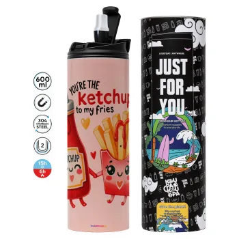 Ketchup To My Fries, Tumbler stainless steel PINK 600ml