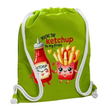 Ketchup To My Fries, Backpack bag GYMBAG LIME GREEN, with pocket (40x48cm) & thick cords