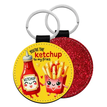 Ketchup To My Fries, Μπρελόκ Δερματίνη, στρογγυλό ΚΟΚΚΙΝΟ (5cm)