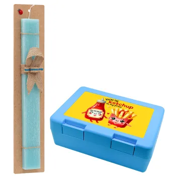 Ketchup To My Fries, Easter Set, children's snack container BLUE & Easter aromatic flat candle (30cm) (TURQUOISE)